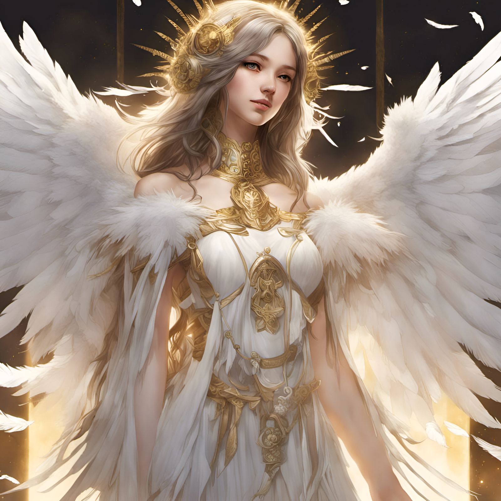 Angelic Seraphim Girl with Feather Wings