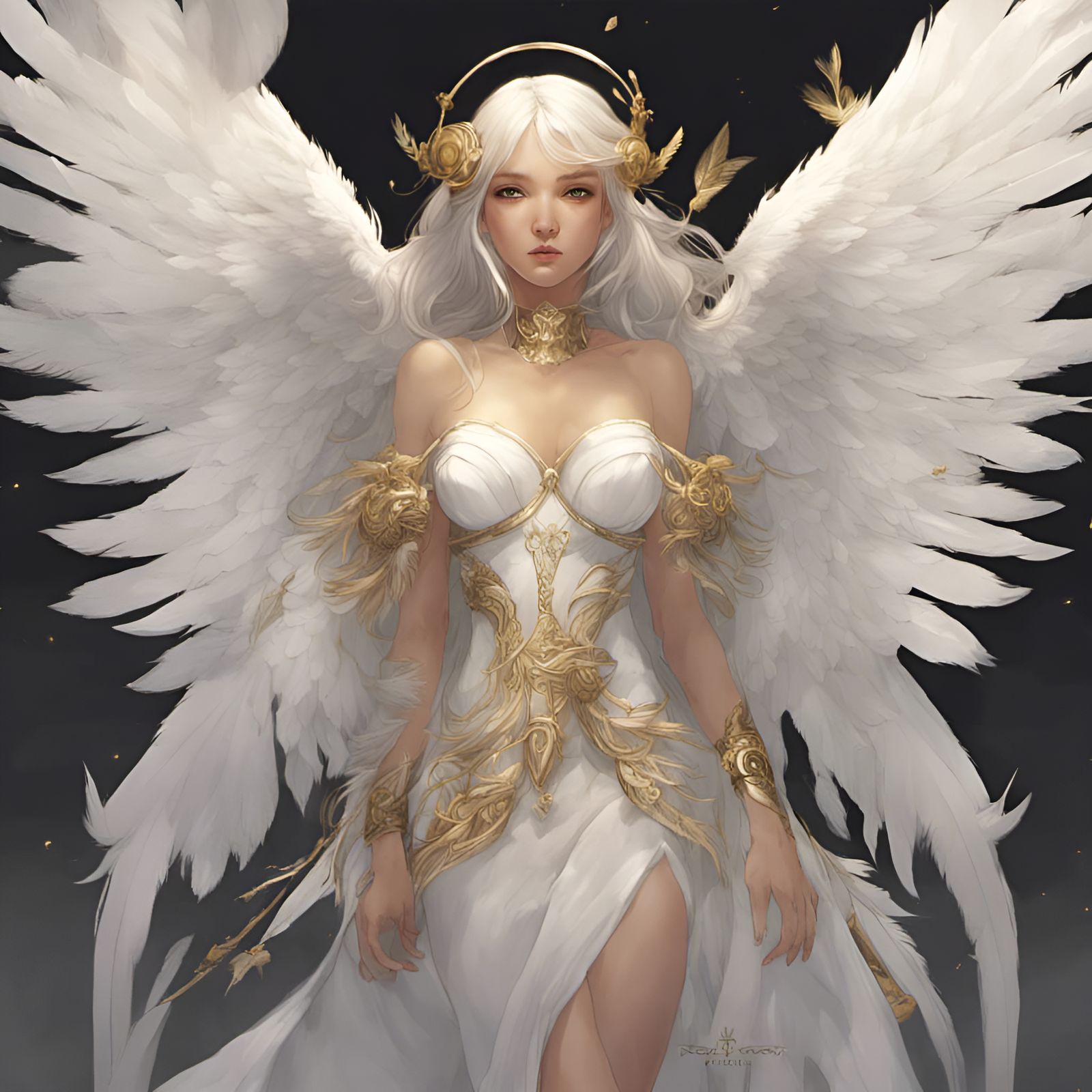 Angelic Seraphim Girl with White Wings in Manhwa Style