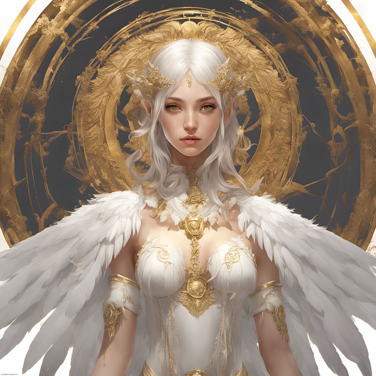 Angelic Seraphim Girl with White Feather Wings
