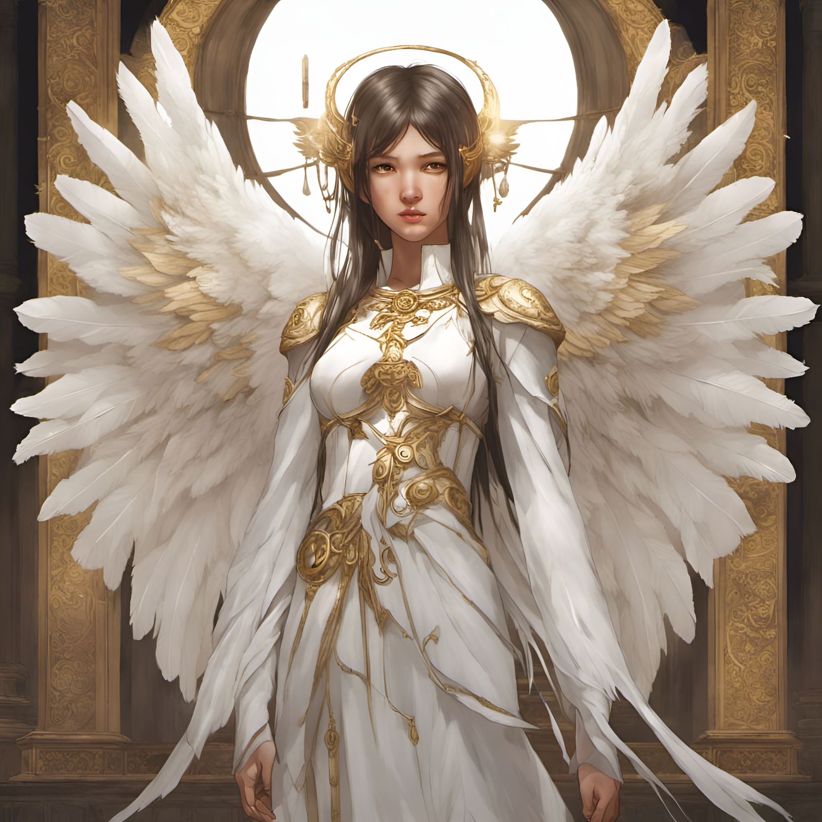Angelic Seraphim Girl with White Wings in Manhwa Style