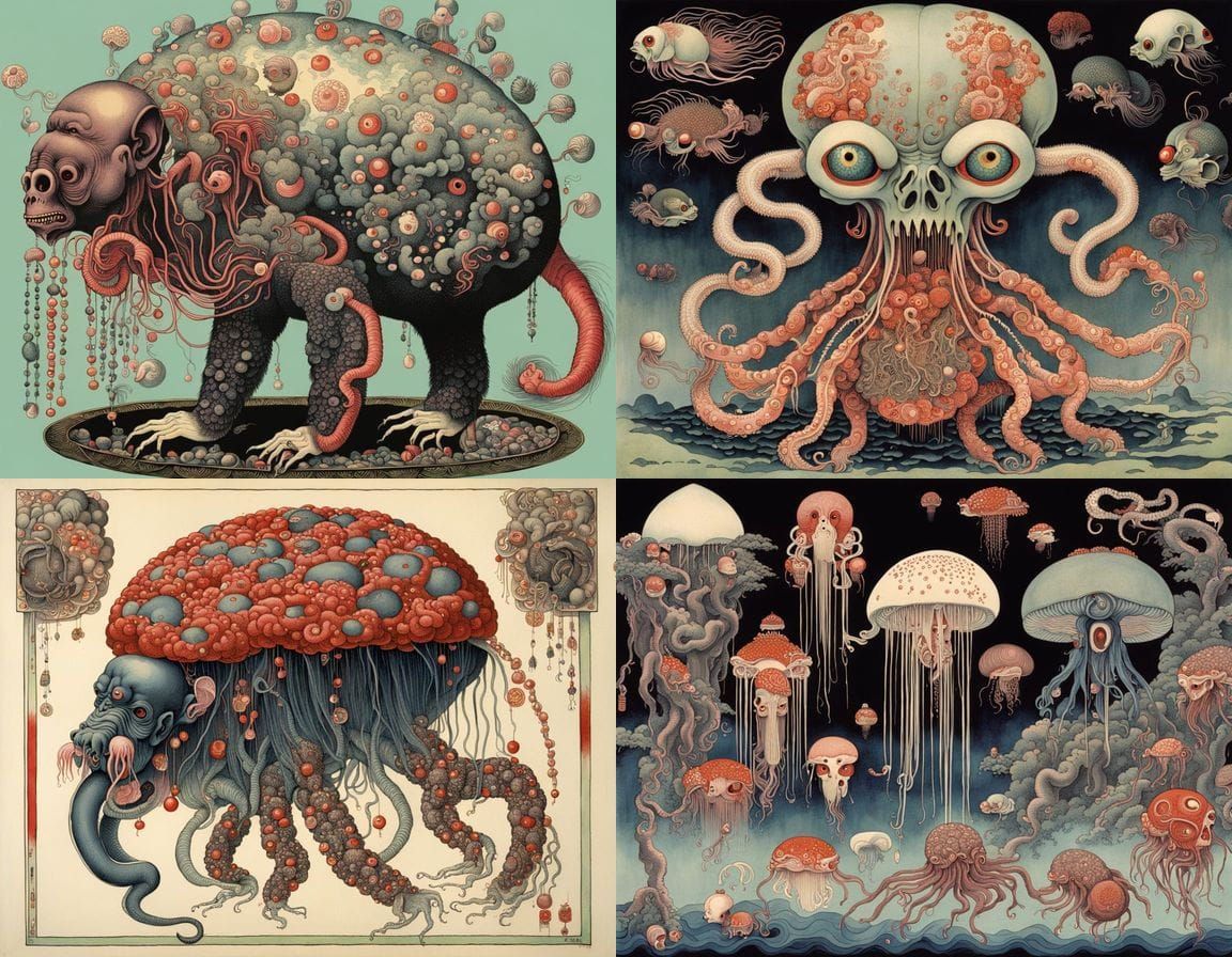 Surreal Geisha Ape with Ethereal Jellyfish Organs