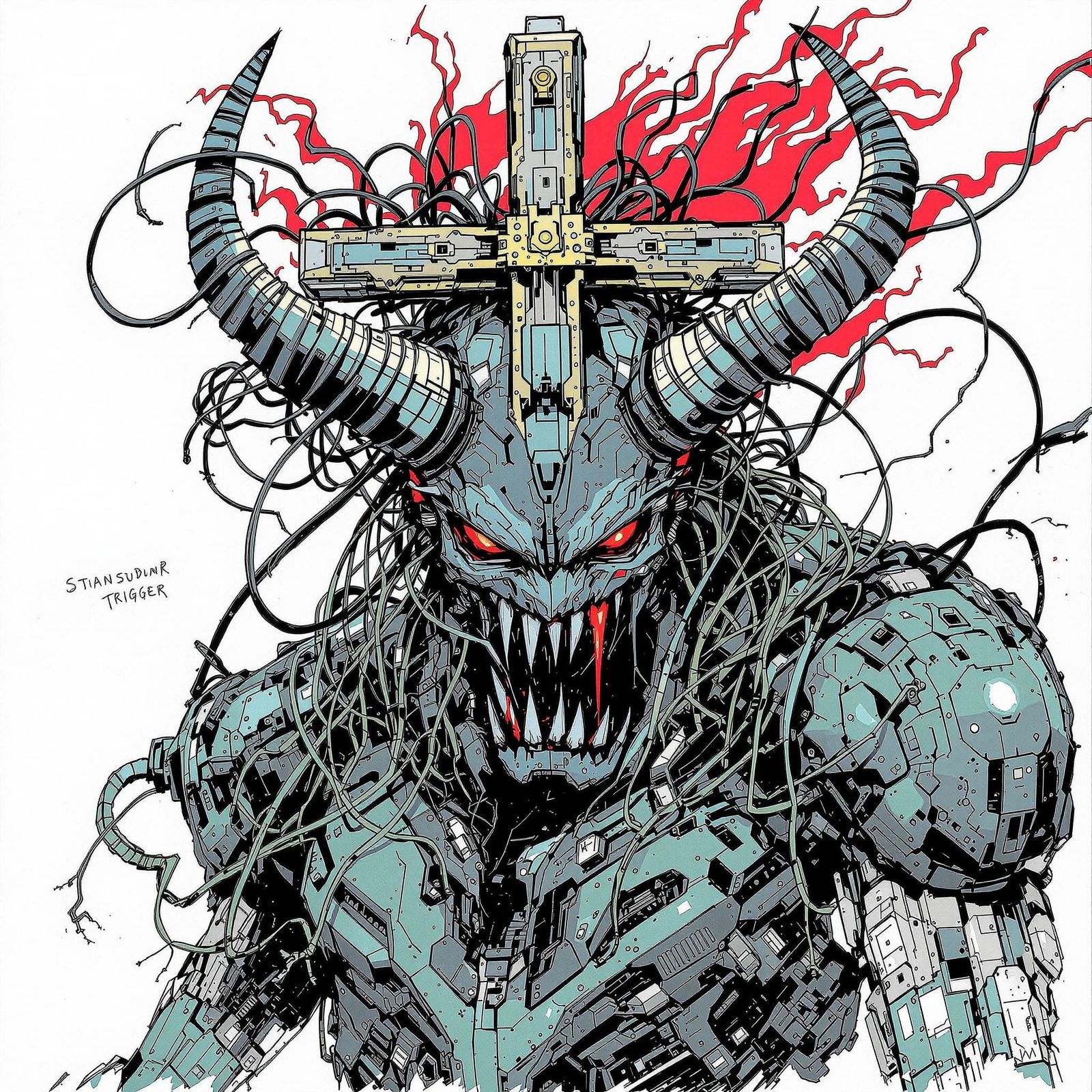 Cybernetic Demon in Manga Style Digital Art