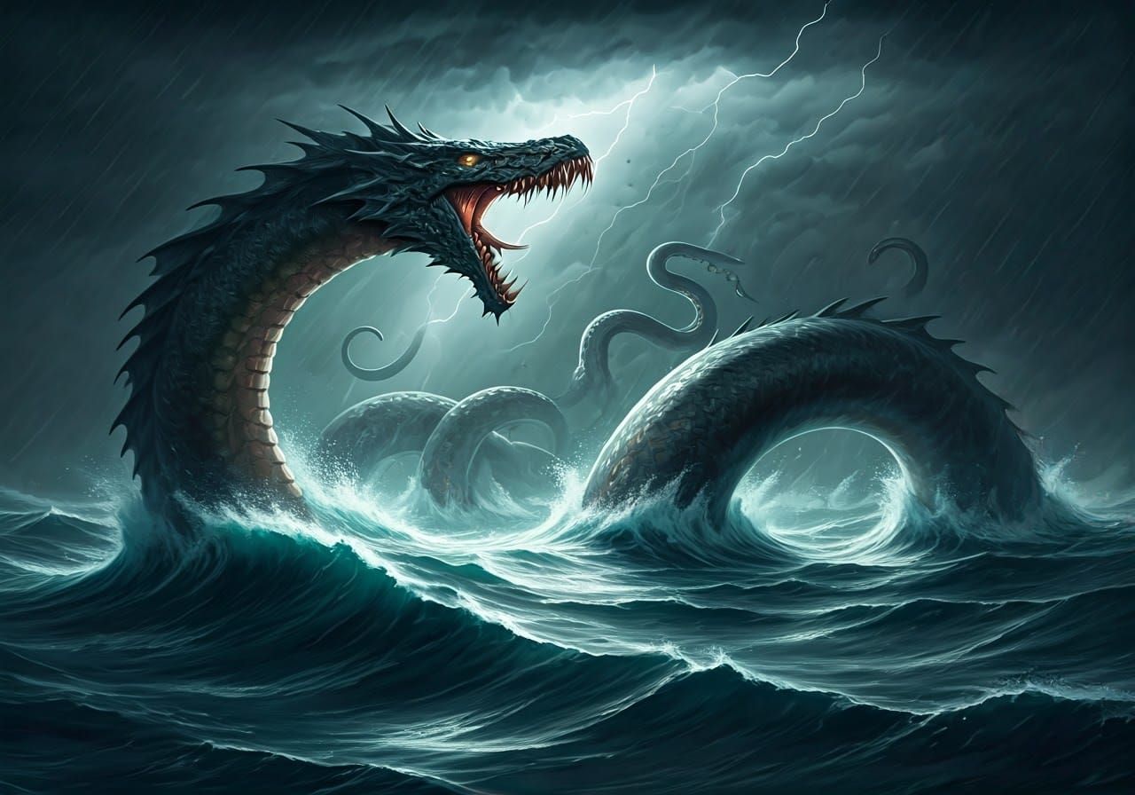 Leviathan and Kraken Epic Sea Battle Illustration