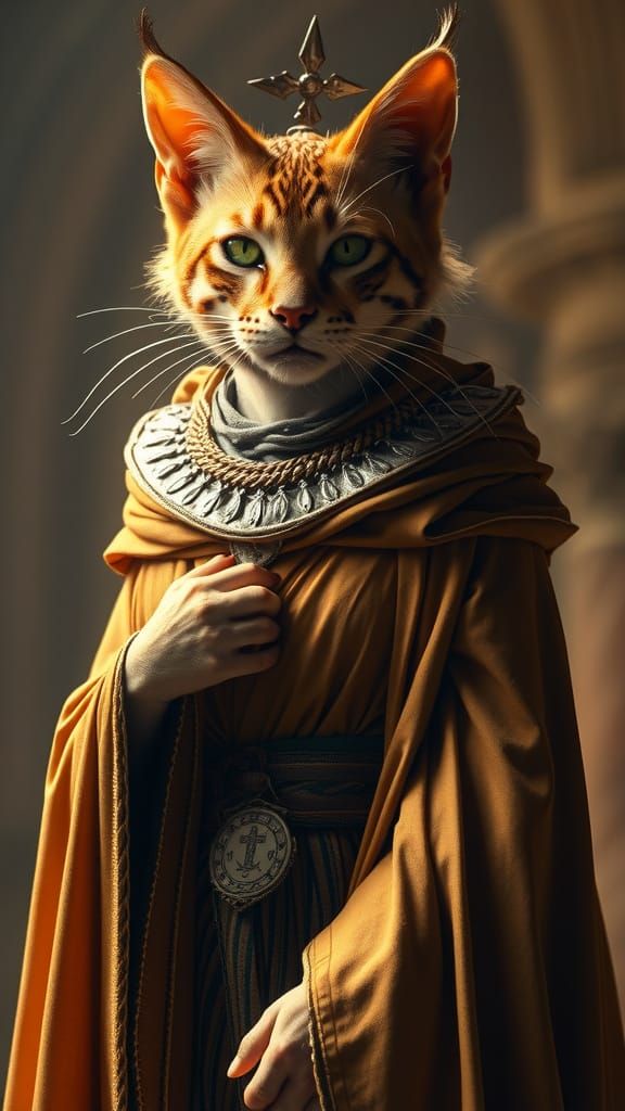Regal Feline Lyran Priestess in Luxurious Attire