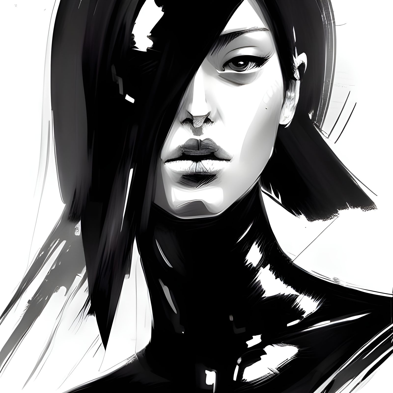 Badass Anime Girl in Combat Suit, Digital Art