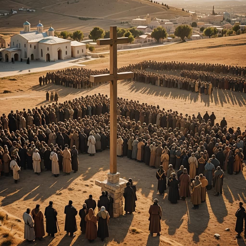 Orthodox Soldiers Praying at Cross: Golden Hour