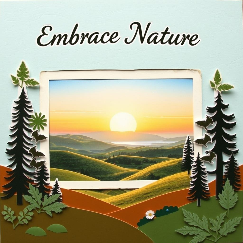 Vintage Postcard Landscape in Layered Paper Art Style