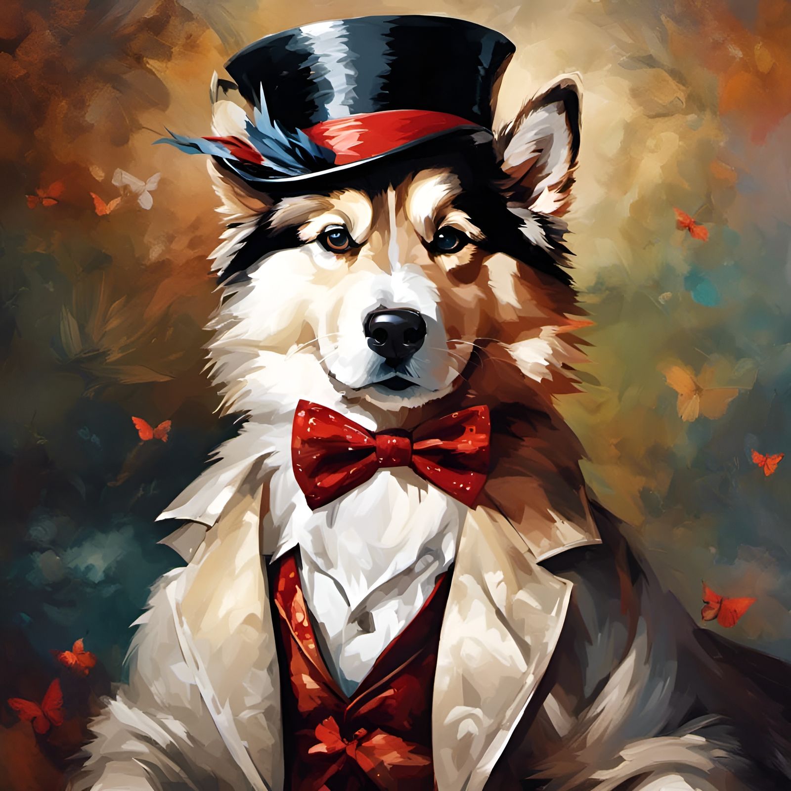 Adorable Husky Puppy in Top Hat Digital Art