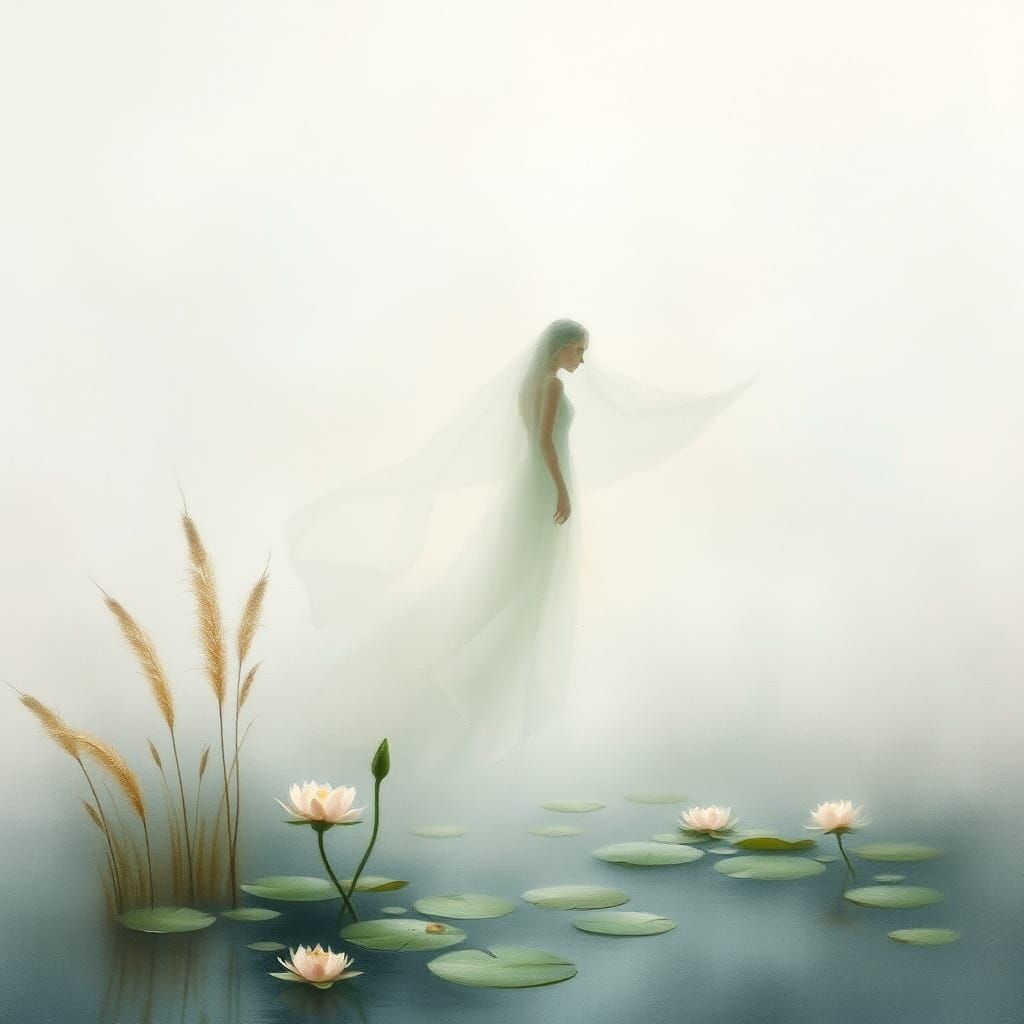 Ethereal Spirit Emerges from Misty Lake