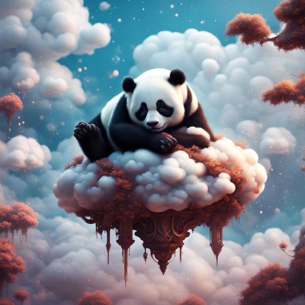 Sleeping Panda on a Cloud: Fantasy Concept Art