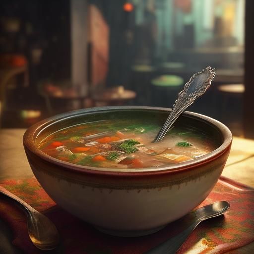 Warm Soup Bowl in Hyperrealistic Splash Art