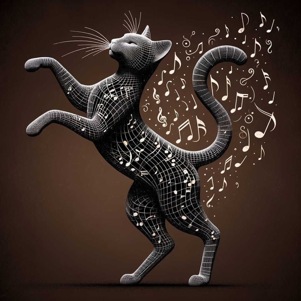 Musical Cat Wireframe Sculpture on Contrasting Background