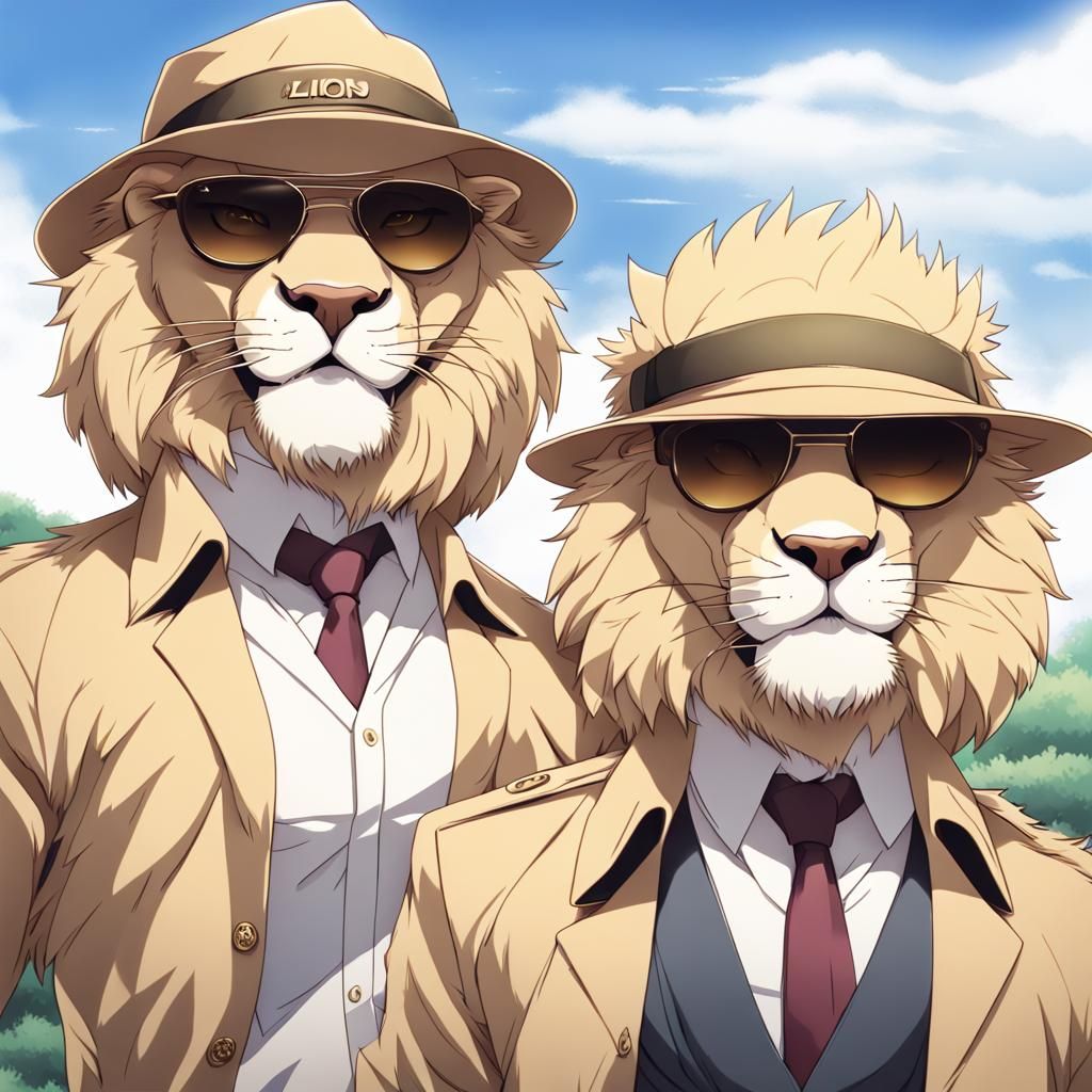 Lions in Safari with Anime Style