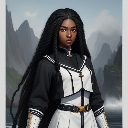 Afro-Cherokee Woman in Sailor Uniform: Fantasy Art