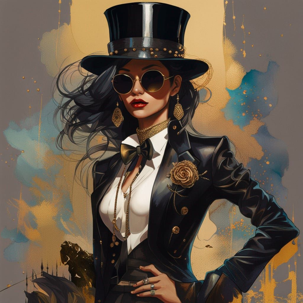 Glamorous Woman in Tuxedo and Top Hat Portrait