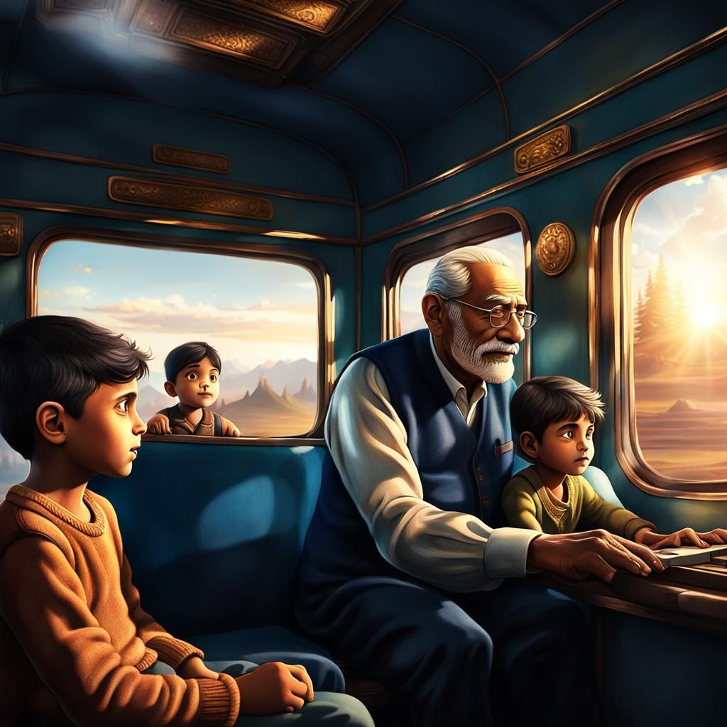 Pakistani Train Driver Teaching Grandchildren, Detailed Matt...
