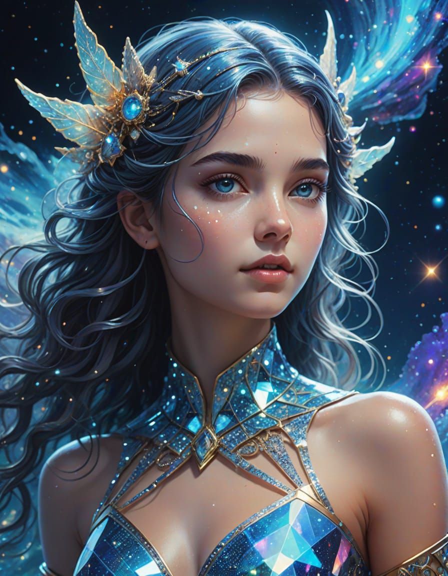 Ethereal Woman in Glimmering Dress: A Mesmerizing Illustrati...