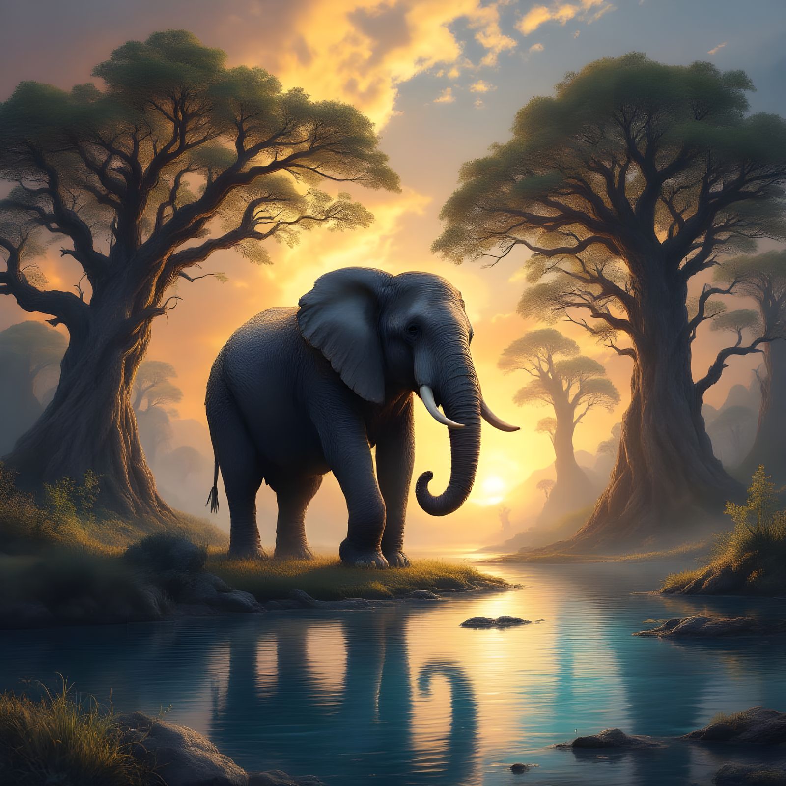 Ethereal Elephant in Enchanted Forest