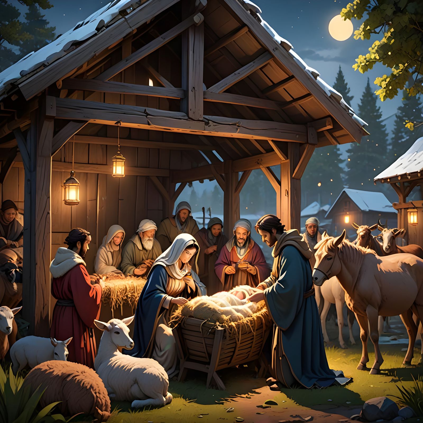 Nativity Scene in Serene Anime Style