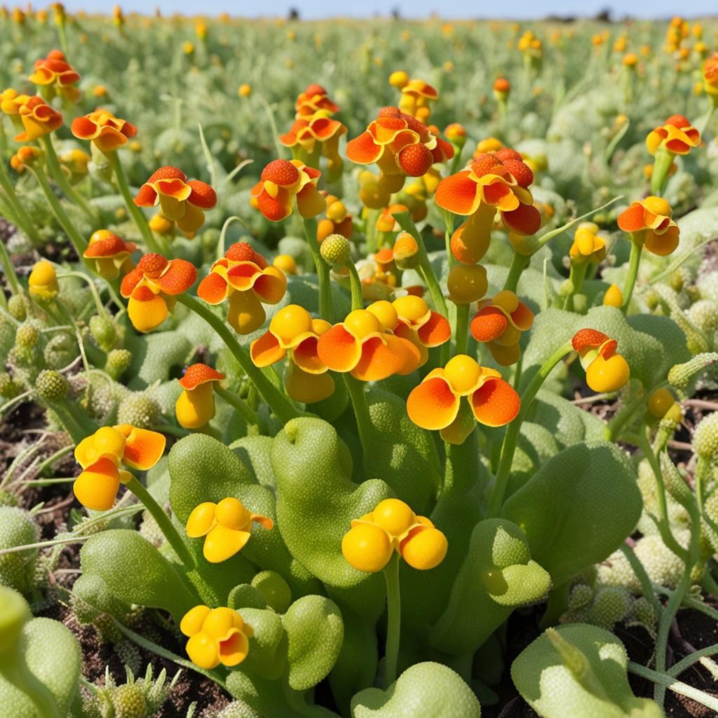 Calceolaria Uniflora Flowers in a Field