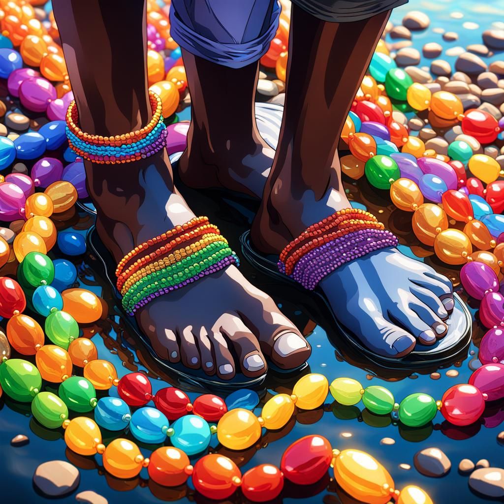 Colorful Anklets on Feet in 3D Anime Art