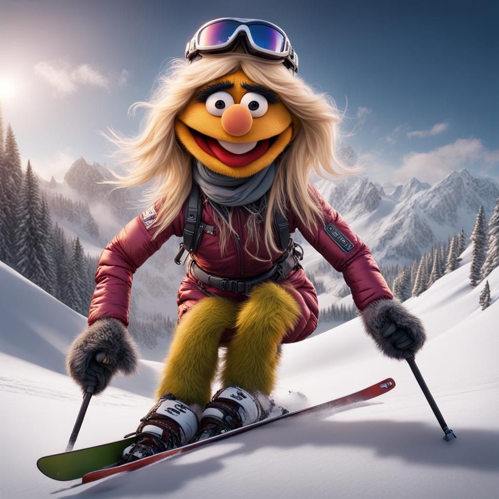Blond Muppet Skier in Detailed Digital Painting
