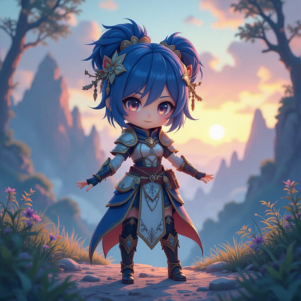 Chibi Character in Surreal Environment as Matte Painting