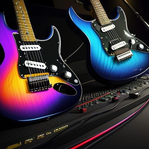 Electric Guitars in Vibrant Digital Art Style