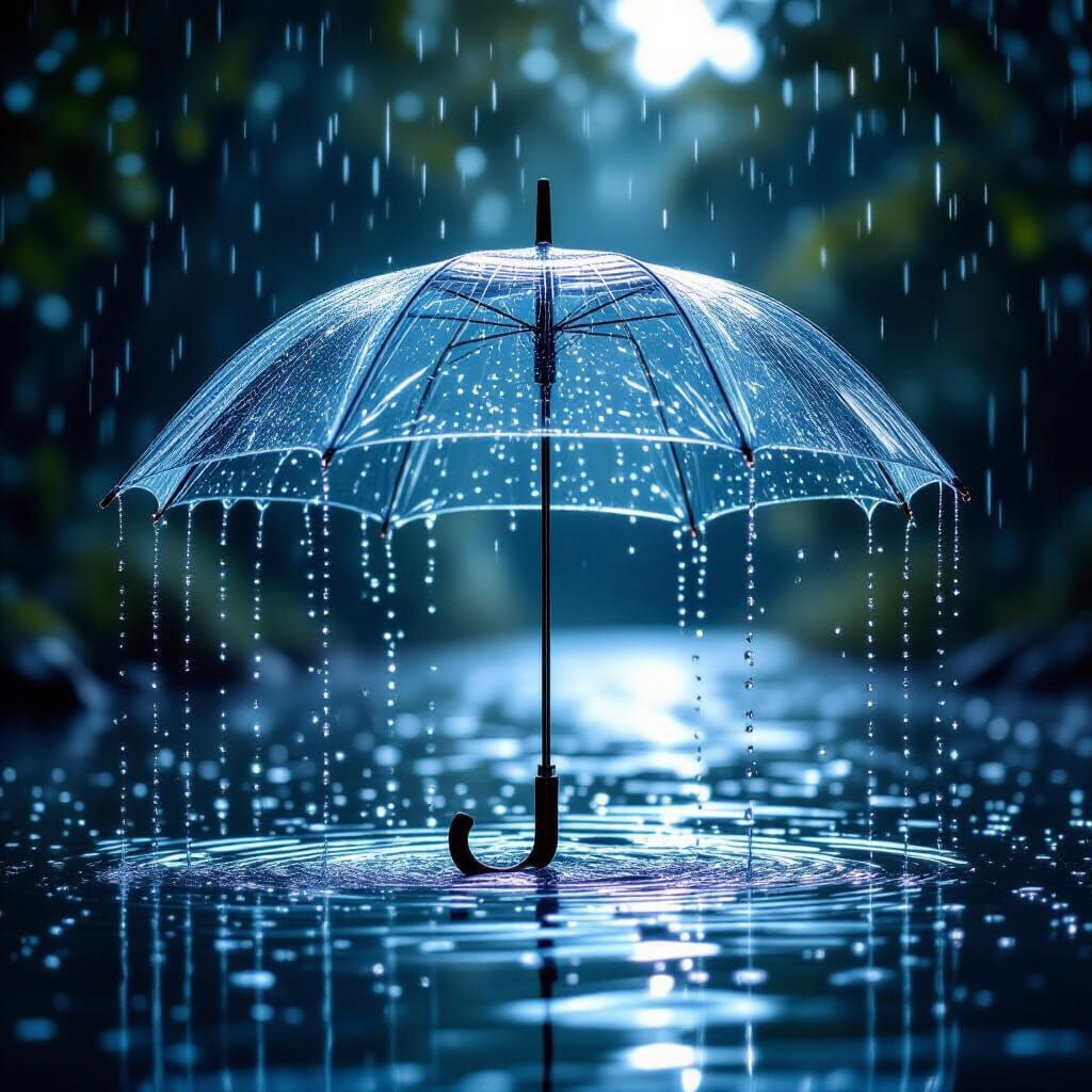 Umbrella Outline Formed by Flowing Water