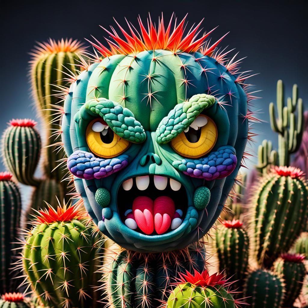 Rainbow Cactus with an Angry Face