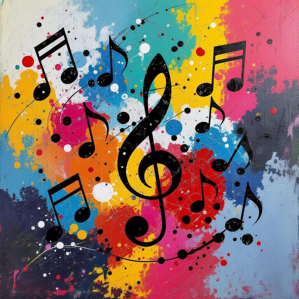 Abstract Music Notes in Swirling Ink and Glue