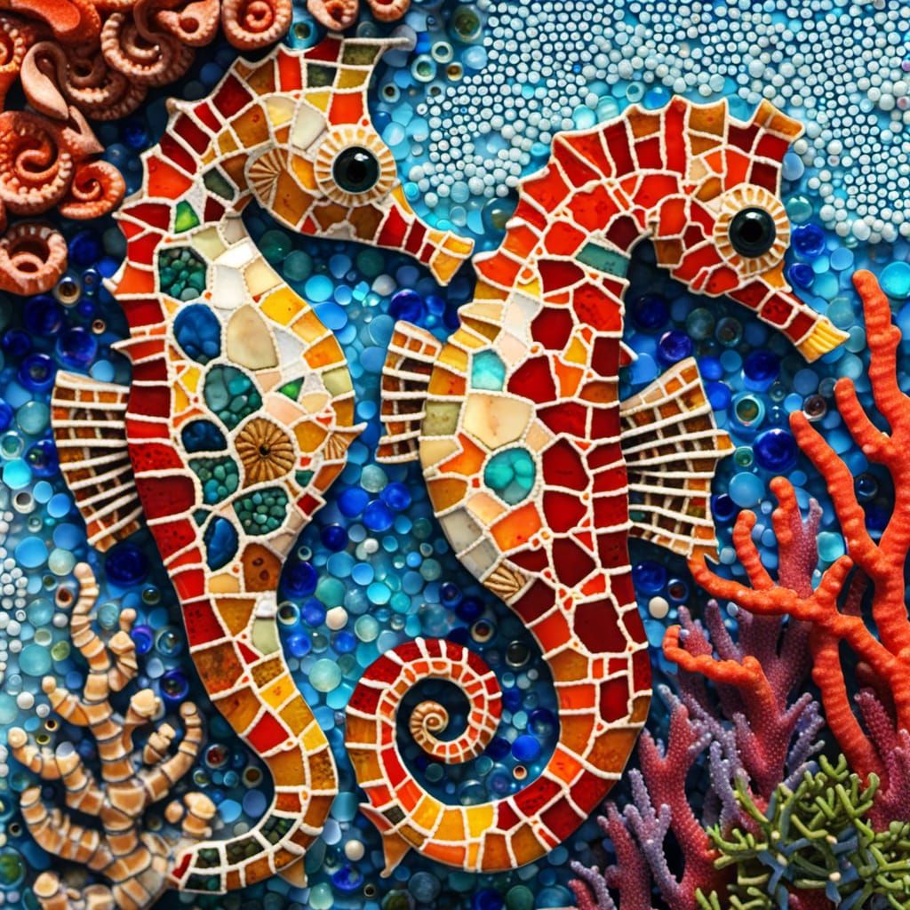 Glass Mosaic Seahorses