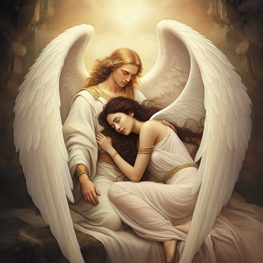 Inanna and Archangel Michael in Dreamlike Serenity