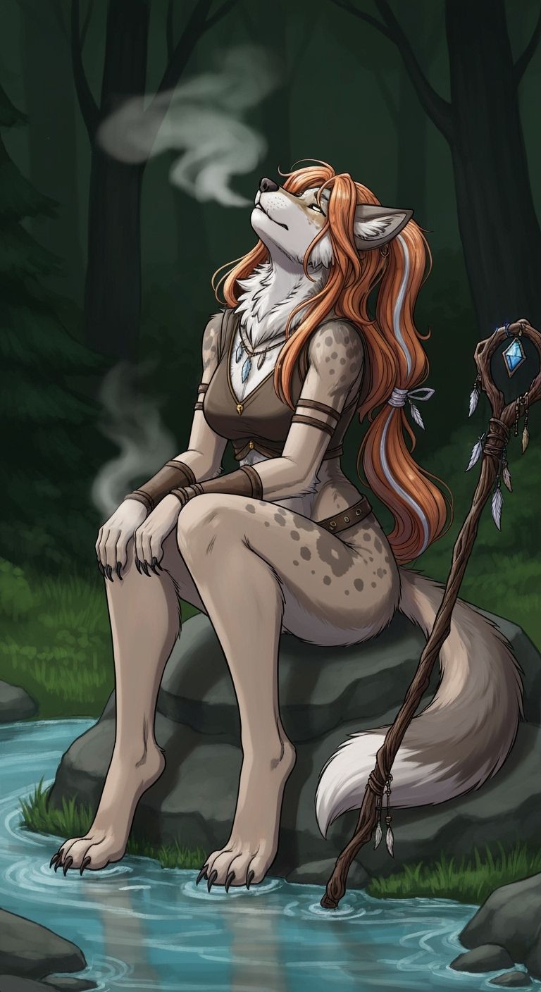 Furry Wolf Knight in Dark Forest, Expressive Cartoon Style