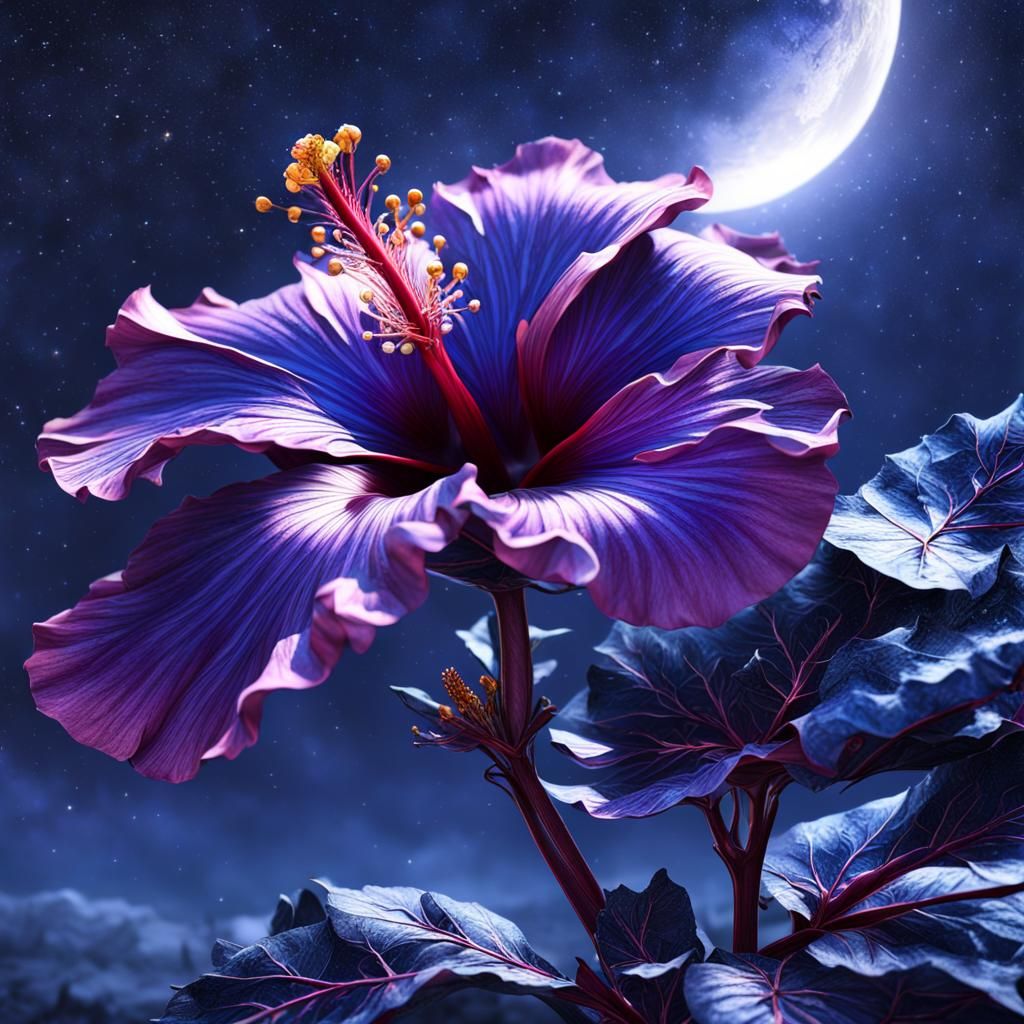 Hibiscus Bloom in Starry Night Sky
