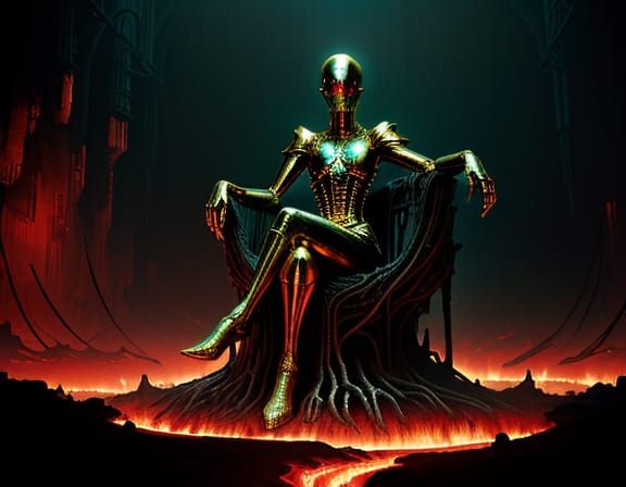 Eerie Dystopian Surrealism: Woman in Gold Mine