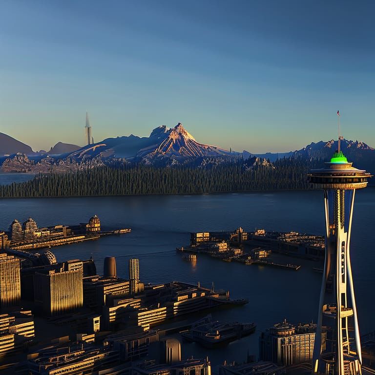 Post-Apocalyptic Seattle in 3D Game Cinematic Style