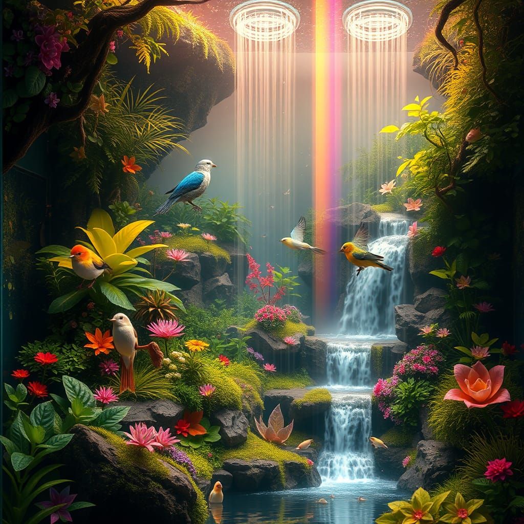 Miniature ecosystem within an aquarium , flourishing with vi...