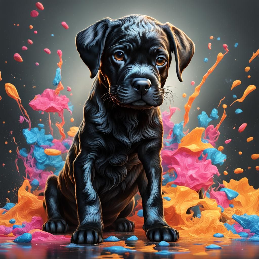 Detailed Portrait of a Black Boxador Puppy