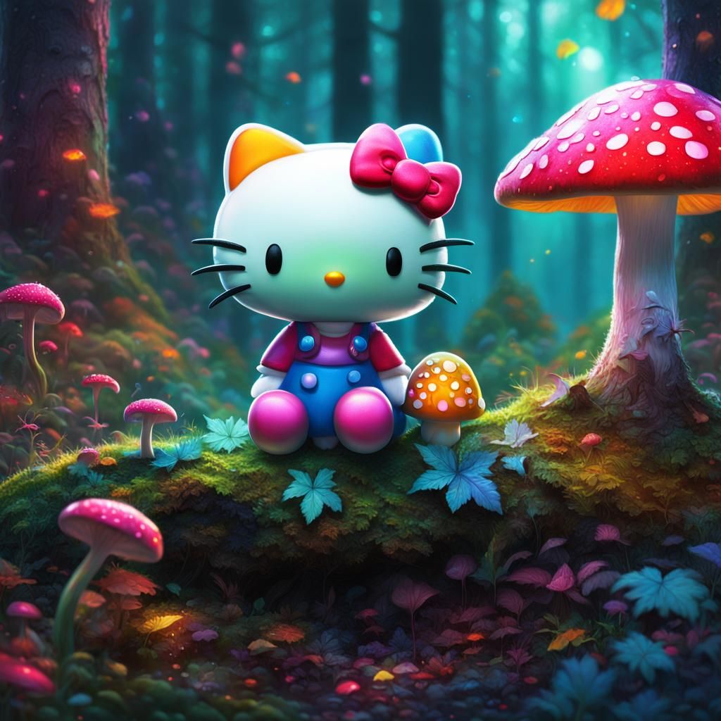 Hello Kitty Portrait in a Lush Forest