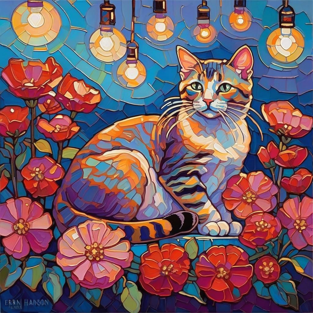 Whimsical Open Impressionist Scene with a Cute Cat
