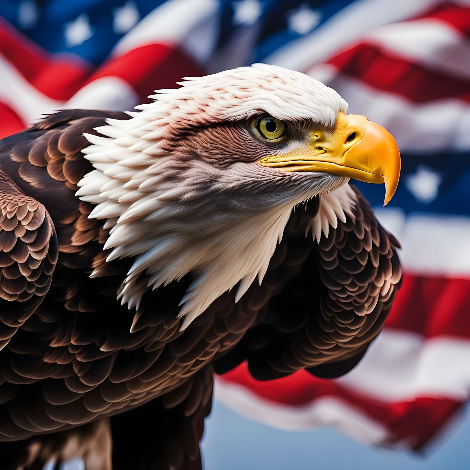 Detailed Close-Up of Bald Eagle in Flight