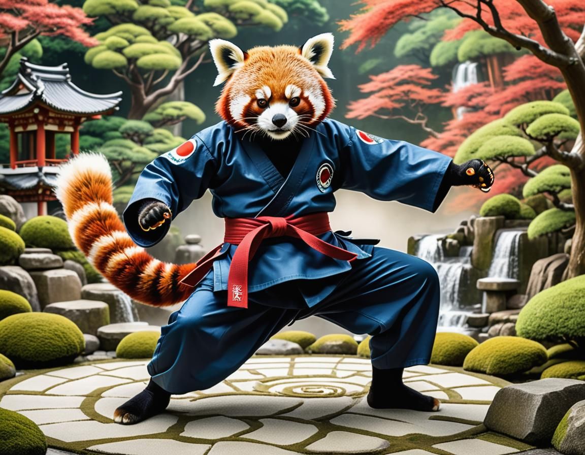 Red Panda Taekwondo Master in Zen Garden