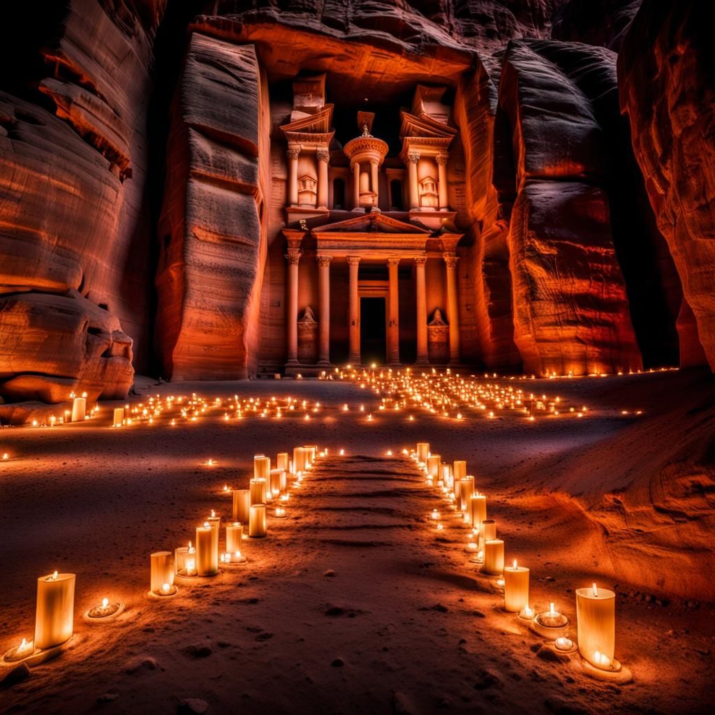 Petra by Candlelight: Hyperrealistic Night Scene