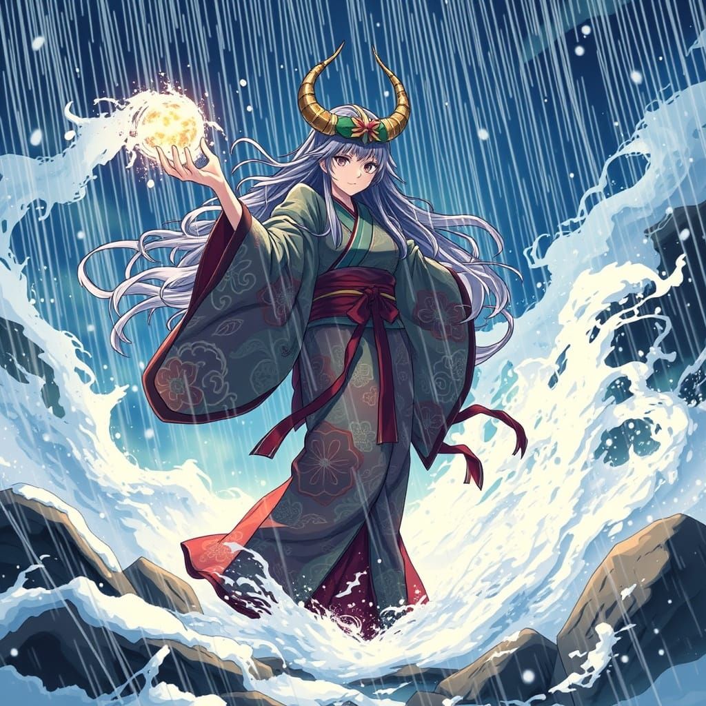 Majestic Mountain Witch in Anime Style
