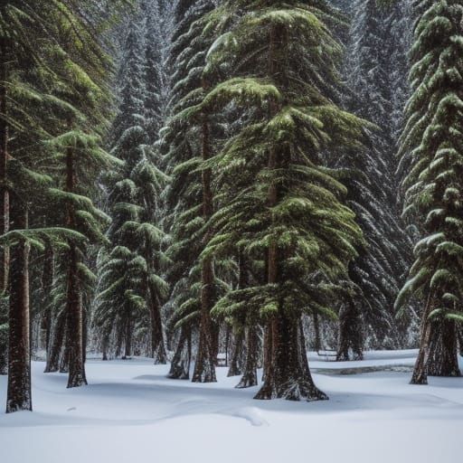 A stunning spruce tree forest with snow laid thick on the gr...