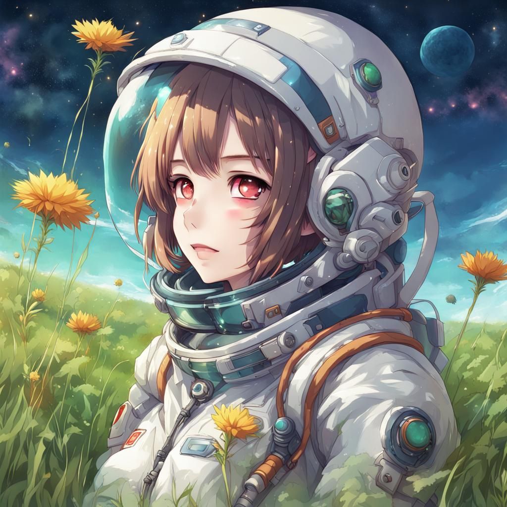 Anime Girl in Spacesuit on Alien Planet