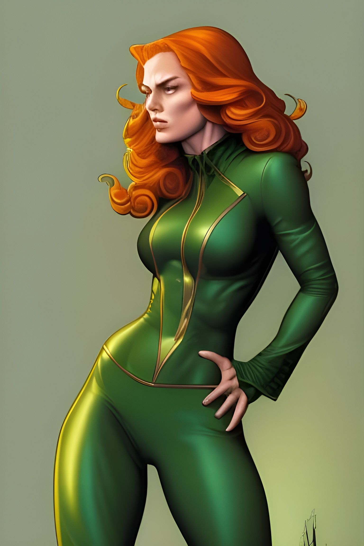 Jean Grey in Green Suit, Comic Book Art