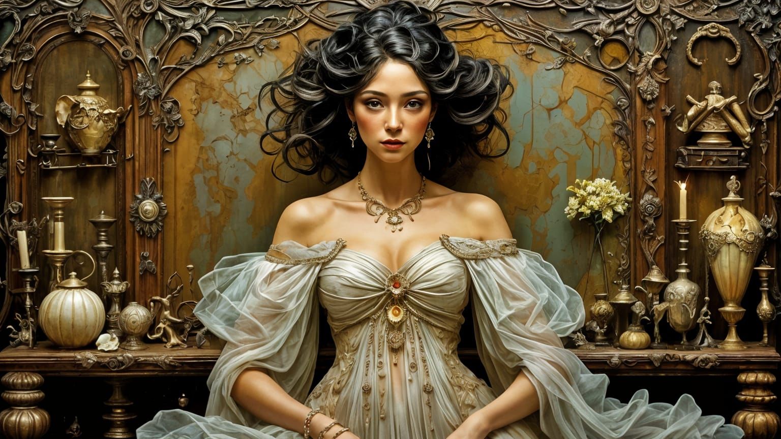 Elegant Woman in Art Nouveau Style