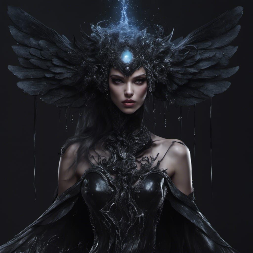 Fallen Angel with Liquid Headdress in Storm